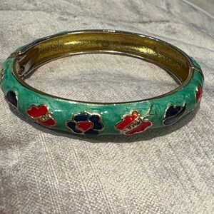 Vibrant Floral Enamel Bangle Bracelet FL Hallmark Butterfly Flowers 6-7”